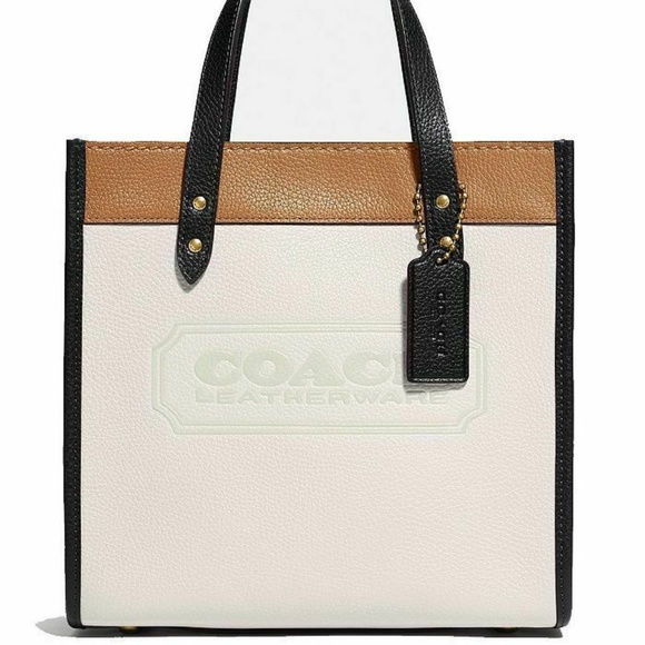 NWT Coach Field Chalk/Brass In Colorblock Leather With Coach Badge Original Pkg